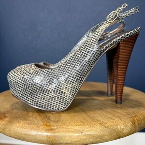 Nine West NEW Kobel Taupe Peep-Toe Slingback Platform Heels | 6.5